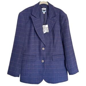 Future Collective Blazer Size M Blue Check Preppy Academia Classic Business NEW